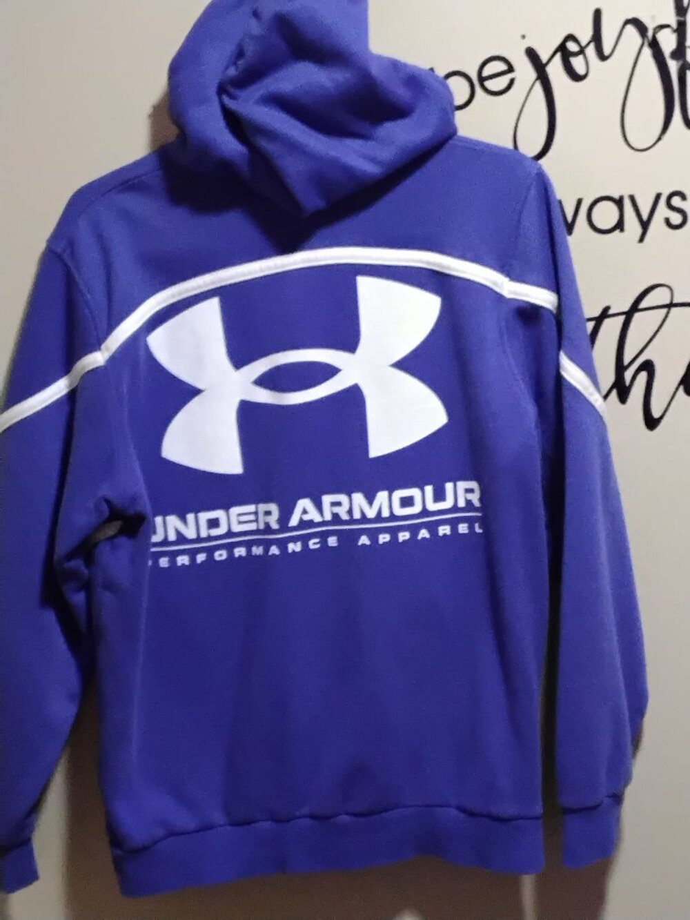Under Armour Men's UA Rival Fleece AMP Hoodie Medium Blue Loose Fit Back Print